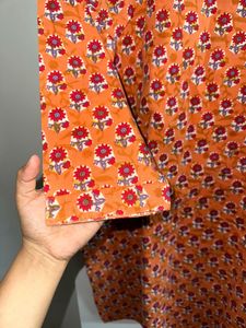 Orange Floral Print Kurta