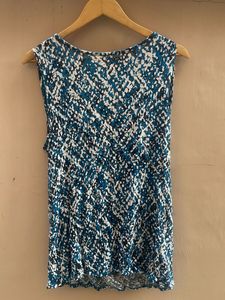 Stylish Sleeveless Blue Abstract Print Top