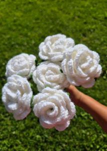 Handmade Crochet White Rose Bouquet