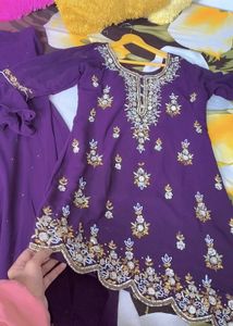 Purple Embroidered stylish kurti and skirts outfit