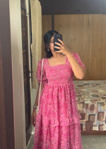 Pink Floral Tiered Maxi Dress
