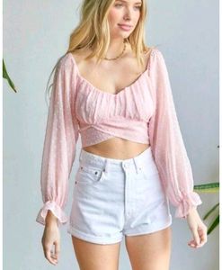 Georgette Puff Sleeve Crop Soft Colour Top