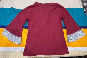 Maroon Lace-Up Bell Sleeve Top