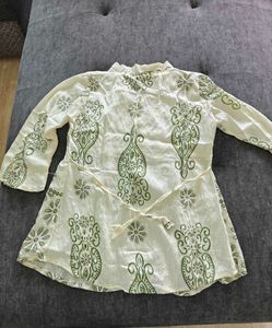 White Kurta with Green Print