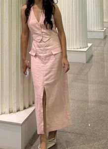 Zara Elegant Pastel Pink Sleeveless Vest Dress