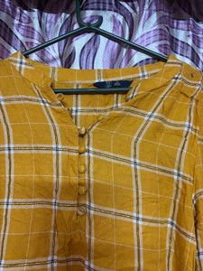 Mustard Yellow Plaid Button-Up Top