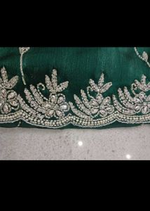 Emerald Green Saree with Cutdana n Jarkan stone