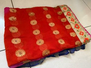 Beautiful Red Embroidered Saree