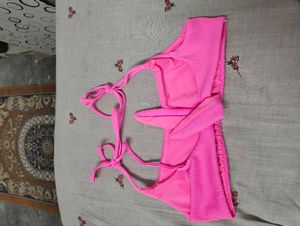 Hot Pink Ribbed Bikini Top