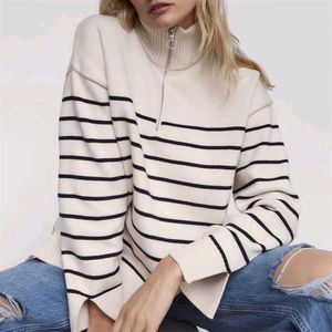 Cream Knit Striped Sweater