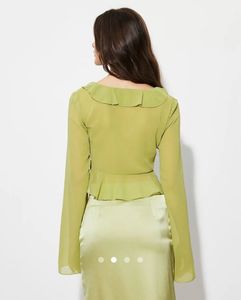 savana Lime Green Sheer Ruffle Tie-Front Top