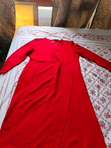 V-Neck Red Wrap Dress