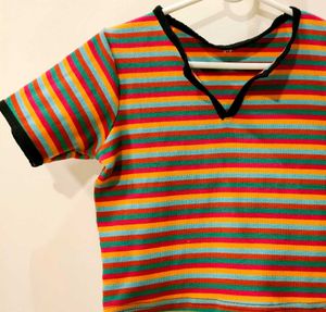 Striped pattern V-Neck multicolour Top