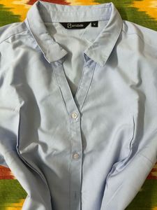 🎐 ๋࣭ ࣪ ˖Light Blue Button-Up Fitted Shirt