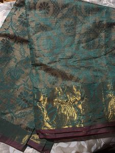 trendy Teal &amp; Gold Silk Saree