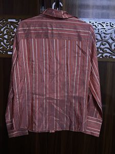 Striped Shiny Effect Button-Up Blouse