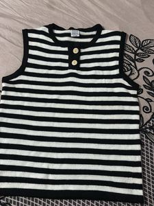 Striped Sleeveless Top &amp; Denim Skirt Set
