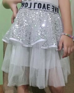 Sparkly Sequin Skirt with Tulle Overlay