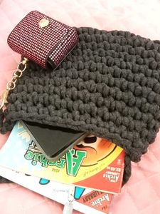 Chunky Knit Tote Bag with Embellished Pouch