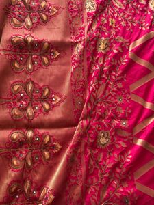 Pink Silk Saree with Golden Zigzag