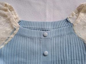 Blue Lace Sleeve Knit Top