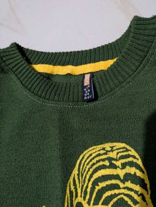 Green Tiger Print Knit Sweater