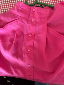 Vibrant Pink Button-Front Mini Skirt with Pockets