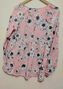 Baby Pink Color Flower Print Top For Girl
