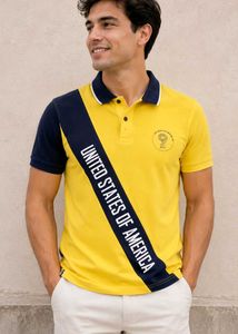 premium Yellow & Navy Colorblock Polo T-Shirt