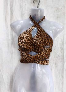 Leopard Print Halter Neck Crop Top