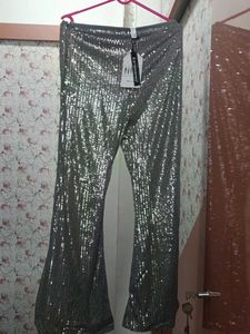 silver sequence bell bottom plazo