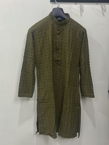 Olive Green Embroidered Kurta