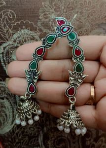 Boho Oxidized Silver Jhumka Earrings Set