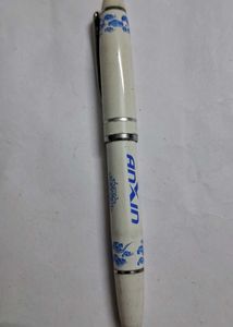 Stylish White Pen with Blue Accents