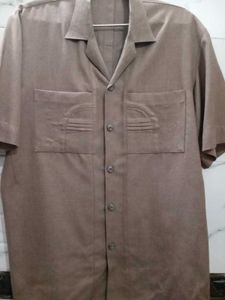 Brown Short Sleeve Button-Up Shirt