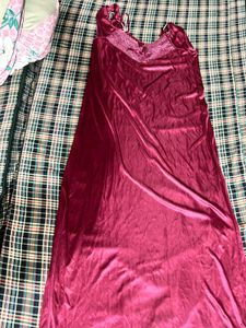 Maroon Satin Nightgown &amp; Robe Set