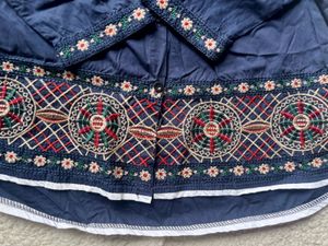 Embroidered Navy Blue Short Kurti