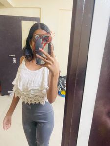 White Lace Trimmed Crop Top