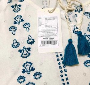 White Kurta with Blue Print