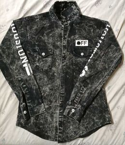 Distressed Black Denim Shirt