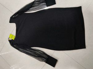 Chic Black Sheer Sleeve Dress
