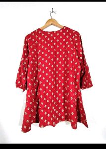 Red Printed Tunic with Tassels