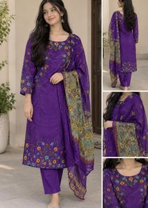 Purple Floral Print Kurta with dupatta