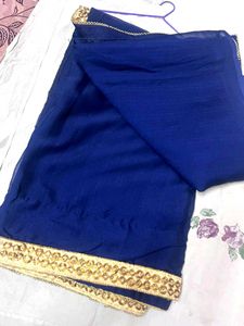 Elegant Royal Blue Saree with Golden Border