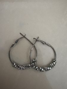 COMBO 2 Pairs of Trendy Hoop Earrings Rhinestone &amp;