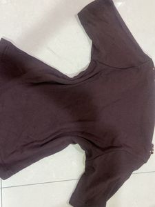 Y2k Embellished V-Neck Brown Top