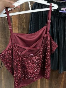 Ginger Party Wear Set – Sequin Top &amp; Black Pleated