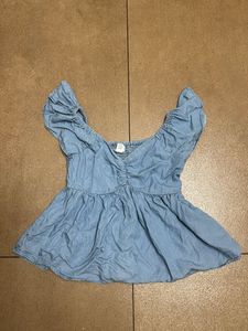 Light Blue Ruffled Peplum Top