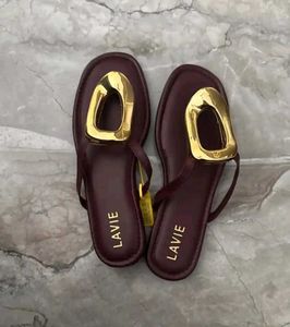 Stylish Burgundy Flat Sandals with Gold Buckle