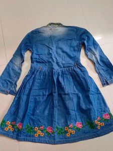 Denim Dress with Floral Embroidery
